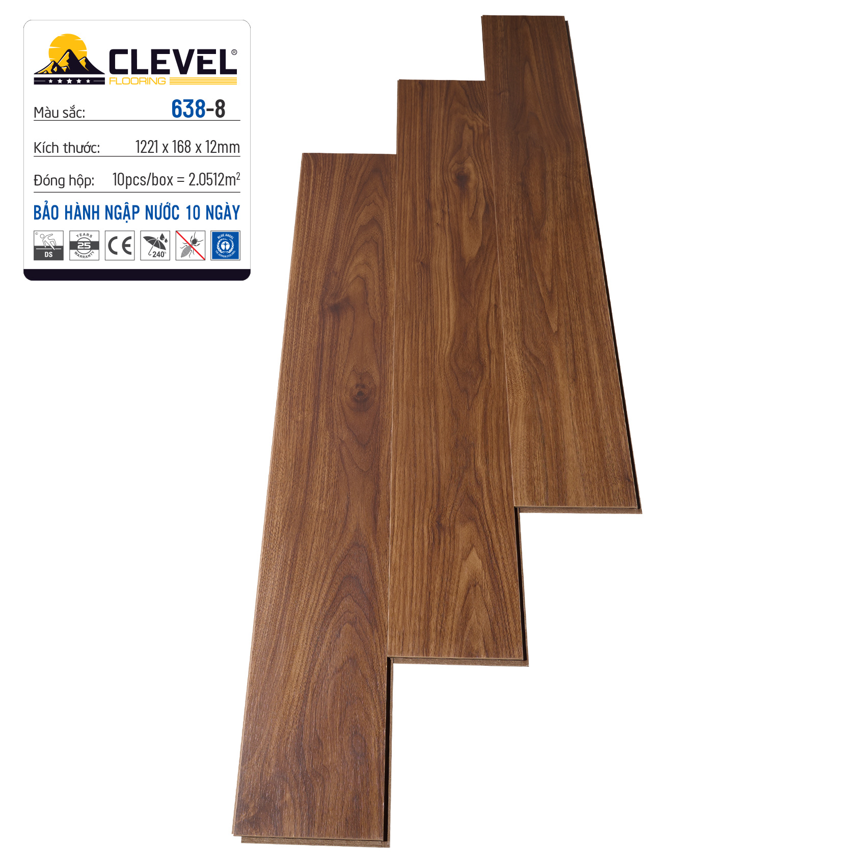 Sàn gỗ CLEVER sần theo vân 638 - 8